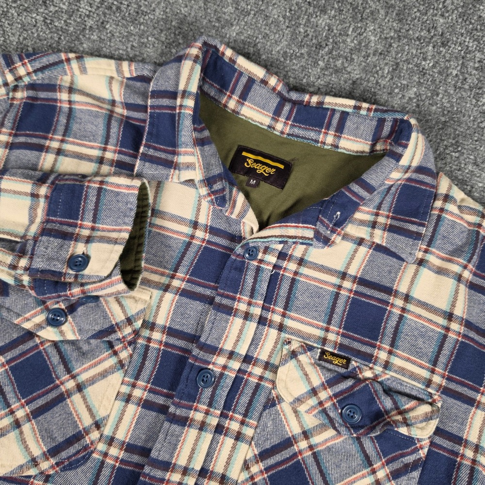 Seager Flannel Shirt Men Medium Blue Plaid Long Sleeve Button Down Cotton